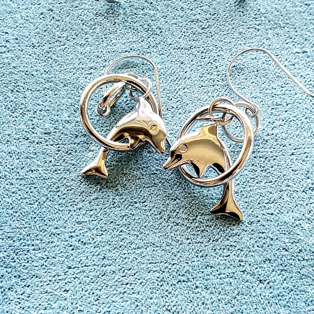 14K Dolphin 3D Earring